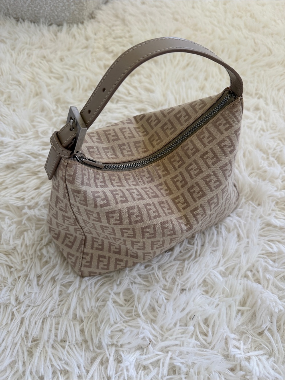 Fendi Taupe FF Logo Mini Shoulder Bag